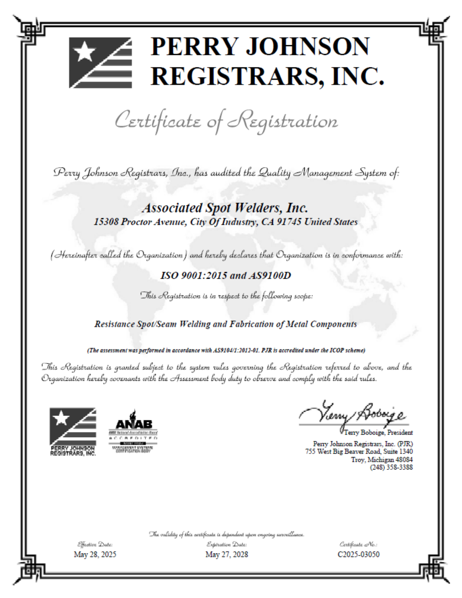 AS9100 Certified Welding Quality at Associated Spot Welders